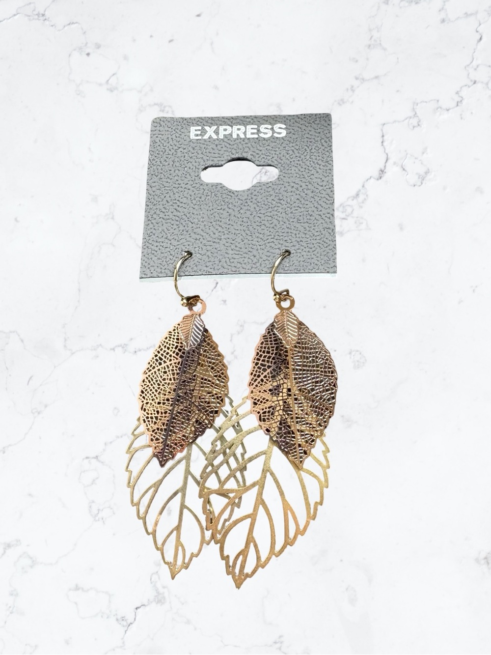 EXPRESS Gold Layered Leaf Dangle Earrings